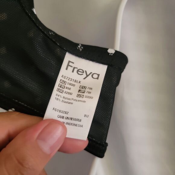 Freya Black Diamond Dot Print Padded Bikini Swimsuit Top Underwired Plunge 32DD - Picture 12 of 14